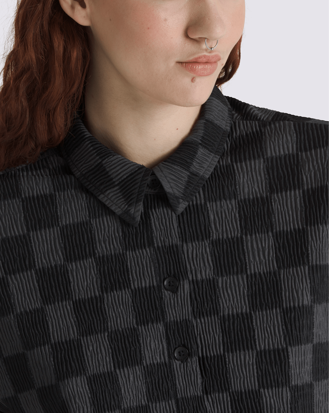 Women Vans Wren Checkerboard Shirt in Checkerboard Black / Grey