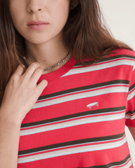 Women Vans Salton Stripe T-Shirt in Crimson Haze Red