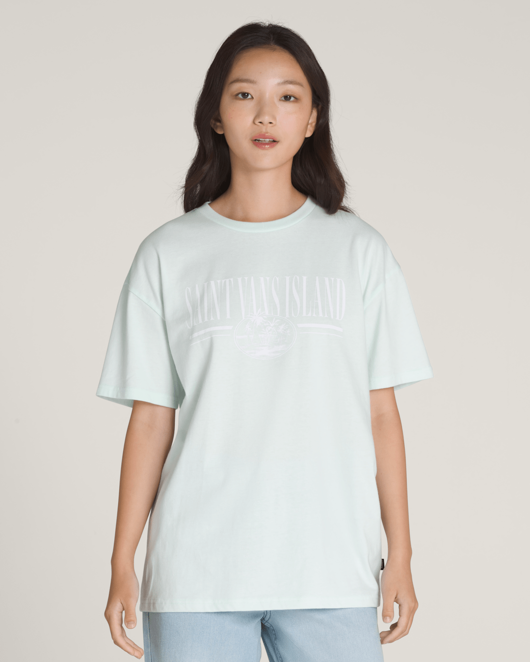 Women Vans Vintage Retro Isle T-Shirt in White Mint