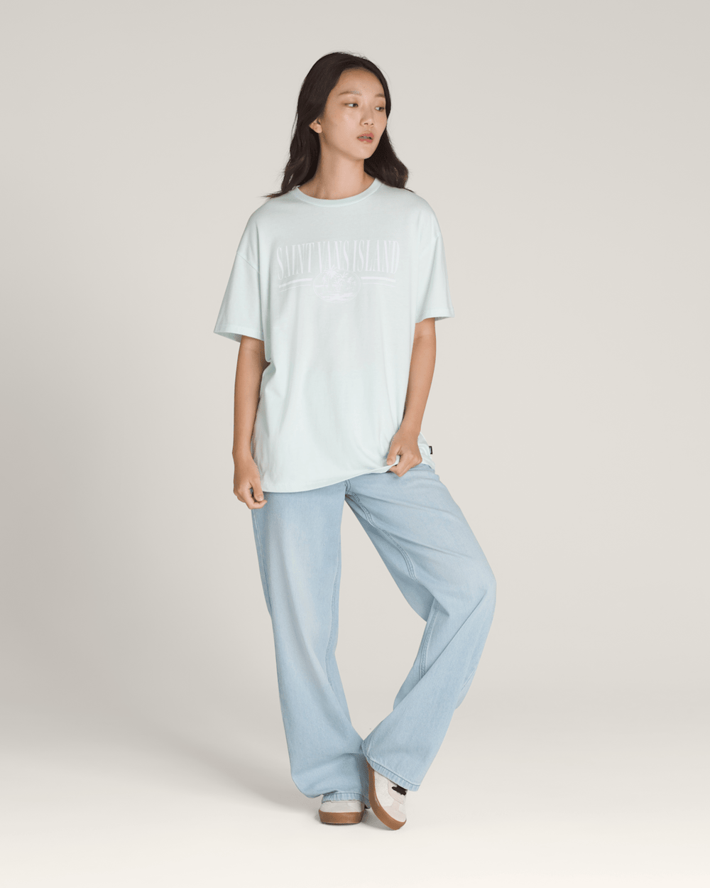 Women Vans Vintage Retro Isle T-Shirt in White Mint