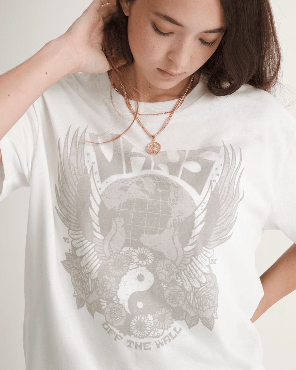 Women Vans World Peace T-Shirt in Heather White