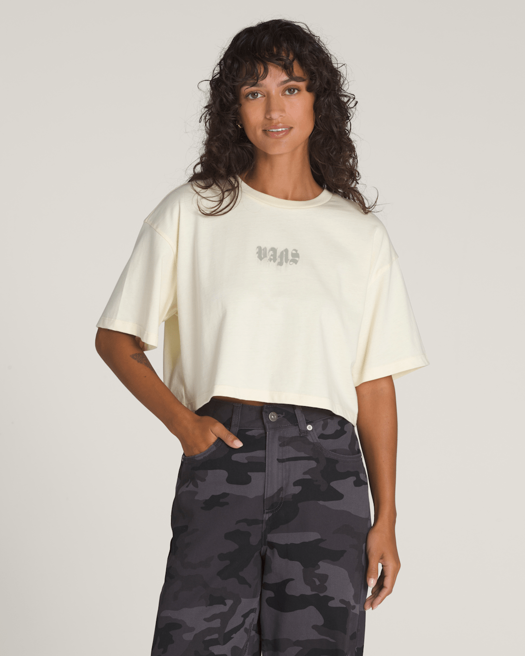 Women Vans Grafitti Nightwash T-Shirt in Lemon Icing Cream White