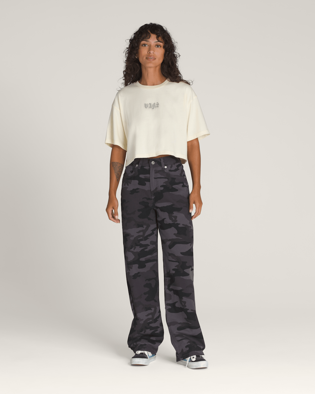 Women Vans Grafitti Nightwash T-Shirt in Lemon Icing Cream White
