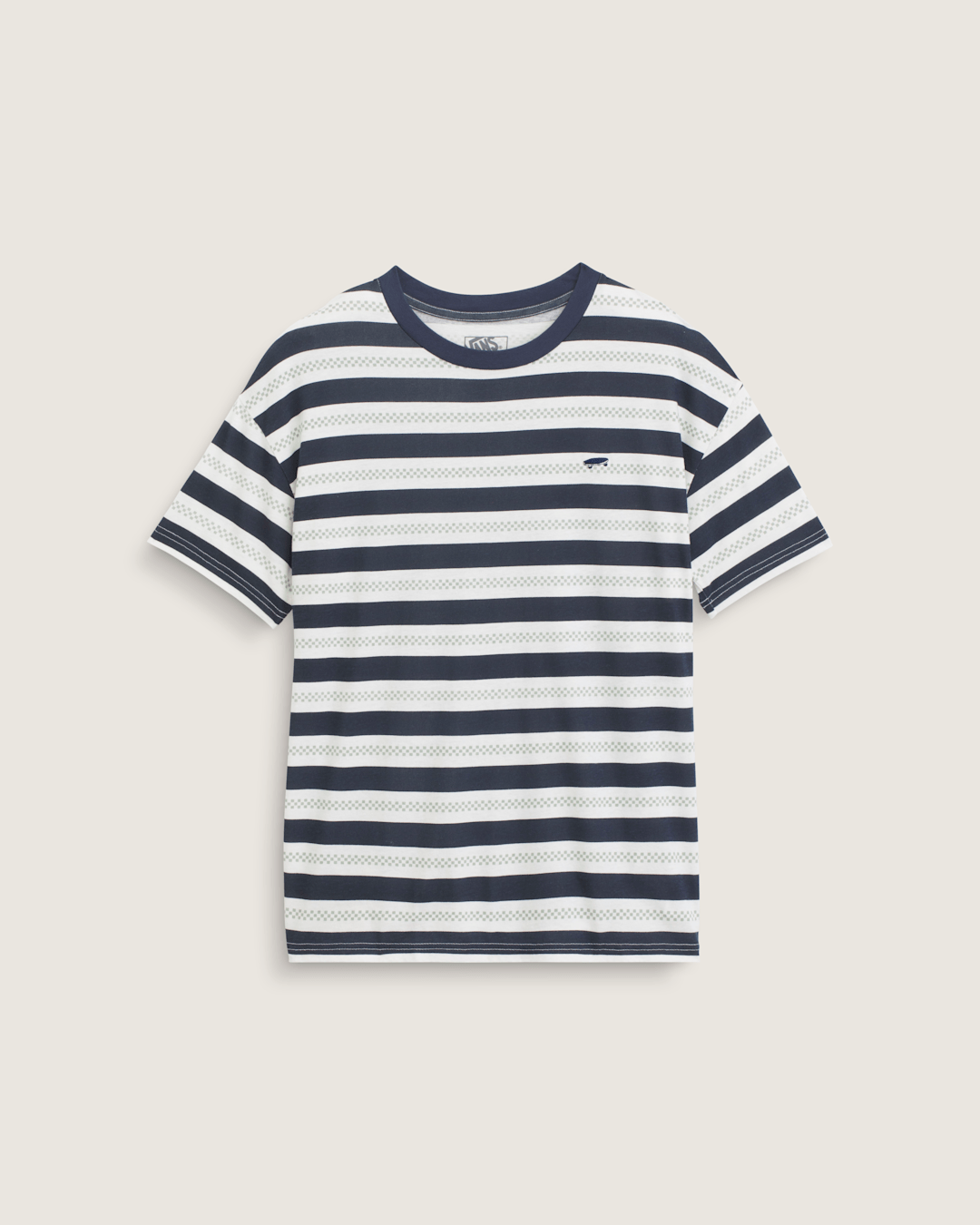 Women Vans Salton Stripe Checkerboard T-Shirt in Checkerboard Marshmallow White / Navy Blue