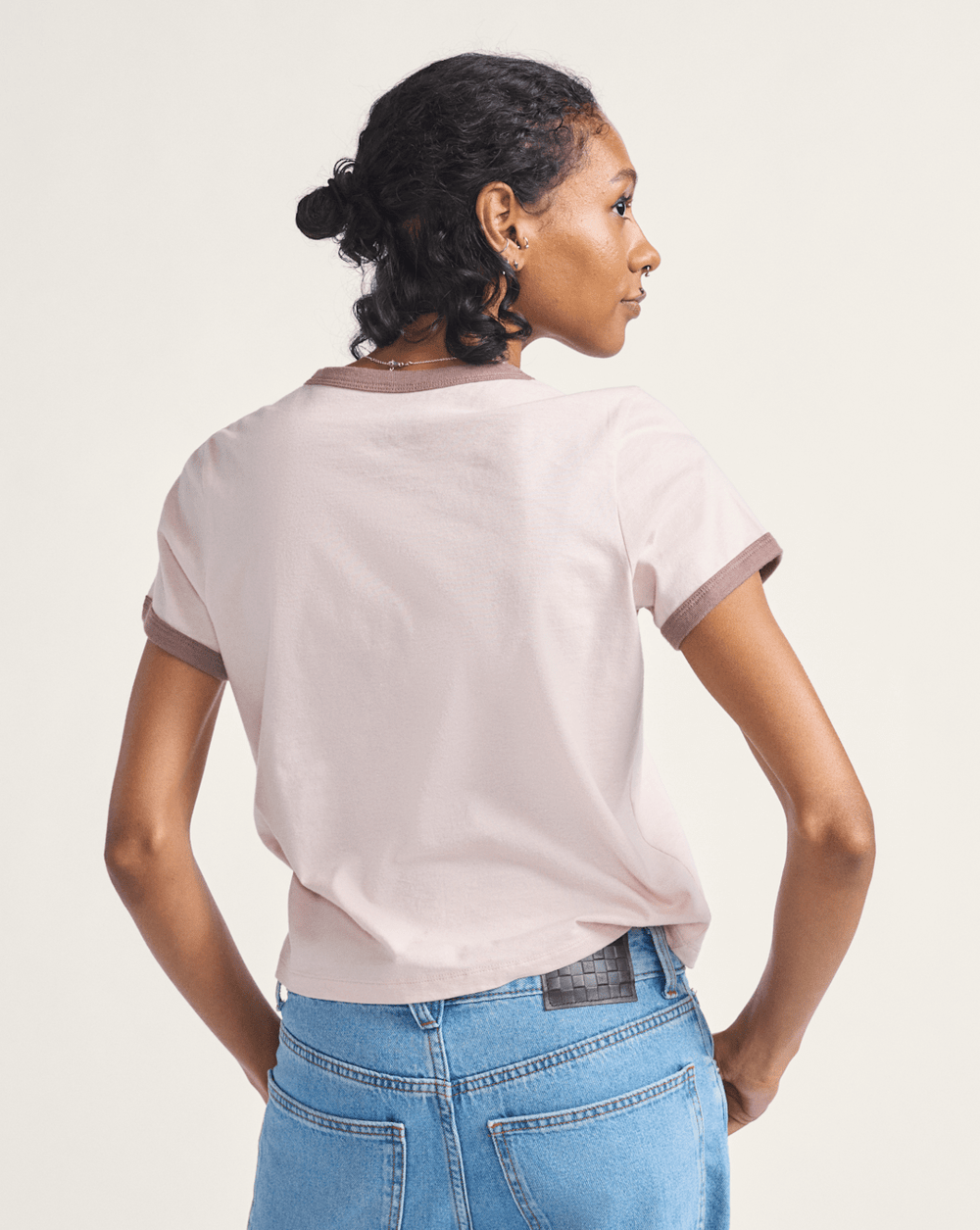 Women Vans Drop V Ringer T-Shirt in Sepia Rose Pink