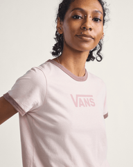 Women Vans Drop V Ringer T-Shirt in Sepia Rose Pink