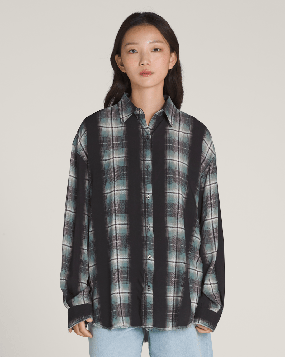 Women Vans Gillian Plaid Button Up Shirt in Black / Grey / Blue