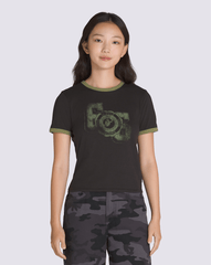 Women Vans Campus Tour Ringer T-Shirt in Black / Loden Green
