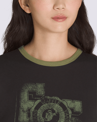 Women Vans Campus Tour Ringer T-Shirt in Black / Loden Green