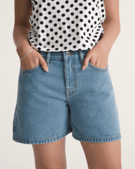 Women Vans Check-5 Mid Rise Shorts in Stonewash Blue