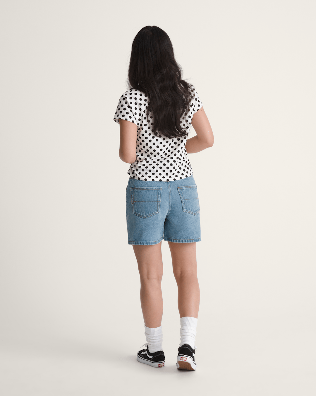 Women Vans Check-5 Mid Rise Shorts in Stonewash Blue