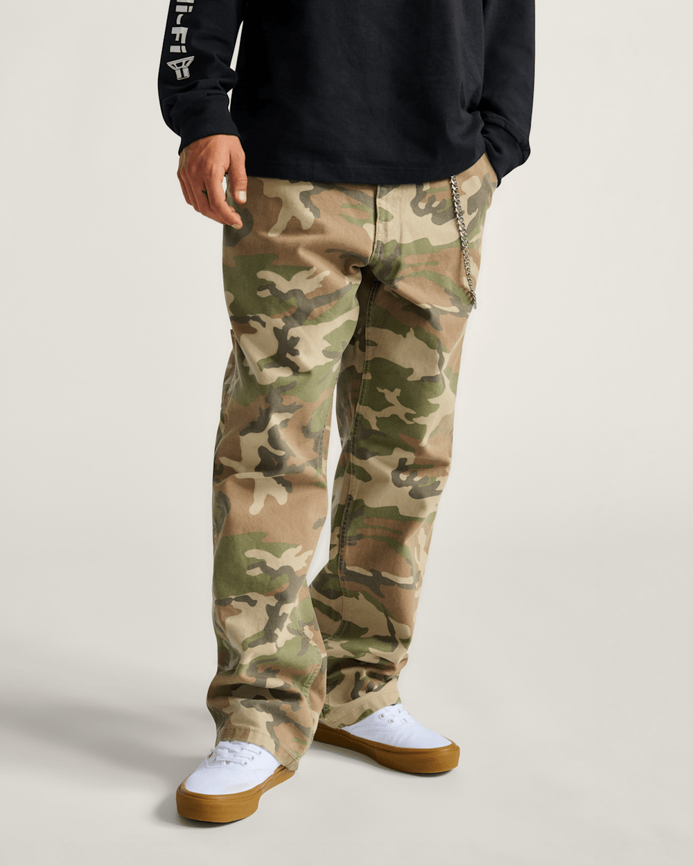 Women|Men Vans Drill Chore Carpenter Loose Denim Pants in Vintage Camo Black