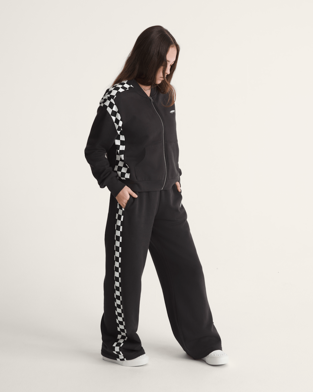 Women Vans Rookie Track Sweatpants in Checkerboard Black