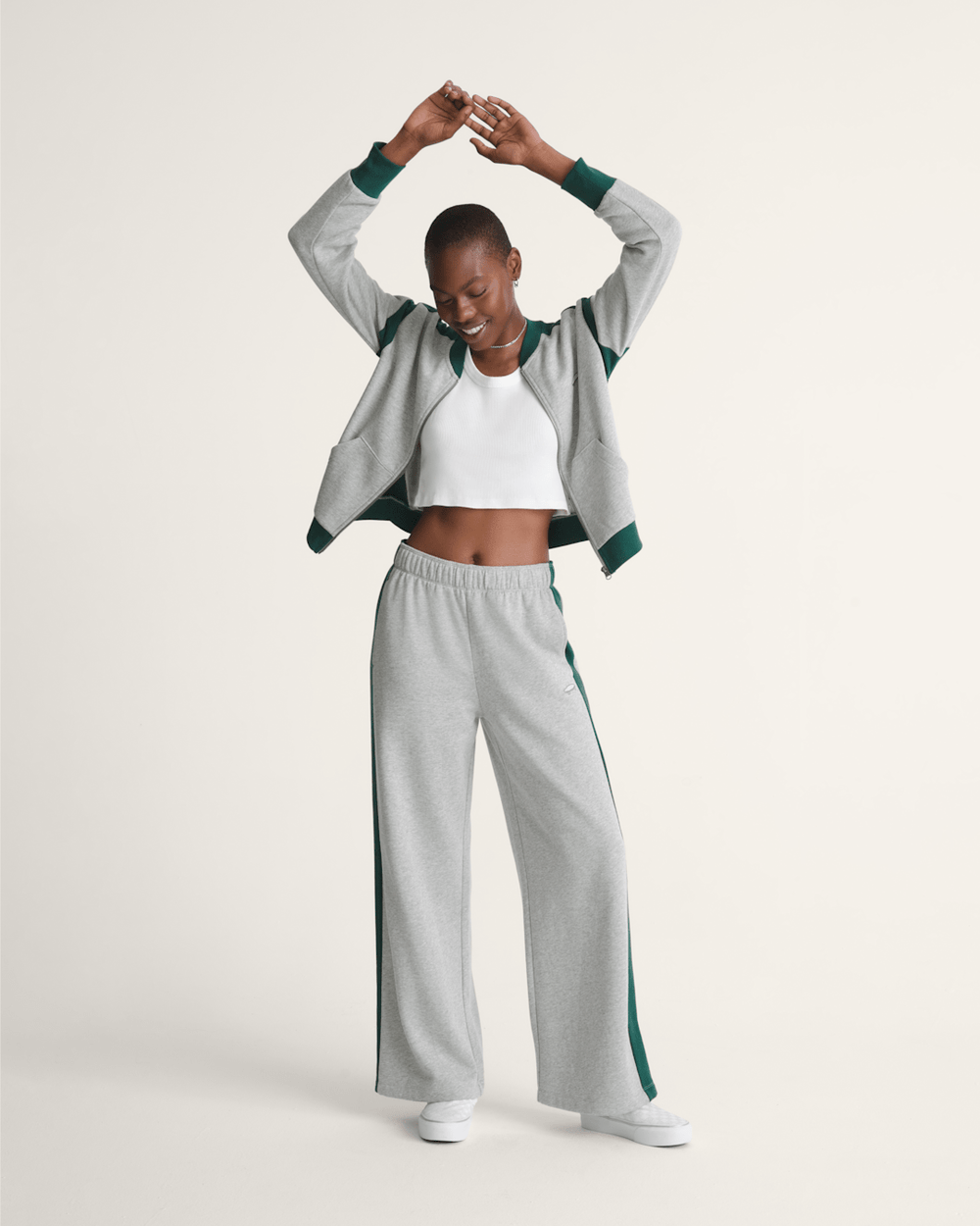Women Vans Rookie Track Sweatpants in Grey / Emerald Green