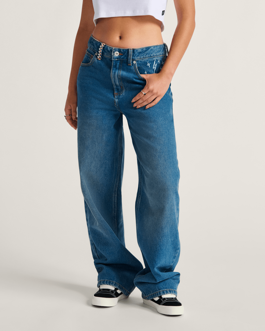 Women Vans Sirelle Embroidered Denim Pants in Vintage Indigo Blue