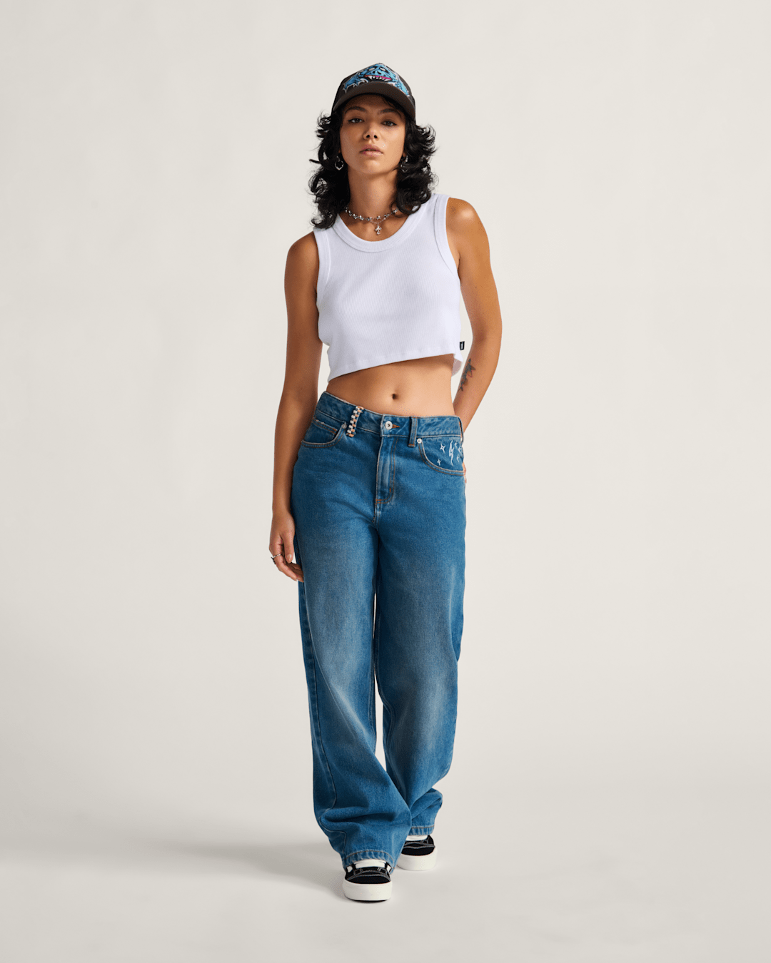 Women Vans Sirelle Embroidered Denim Pants in Vintage Indigo Blue