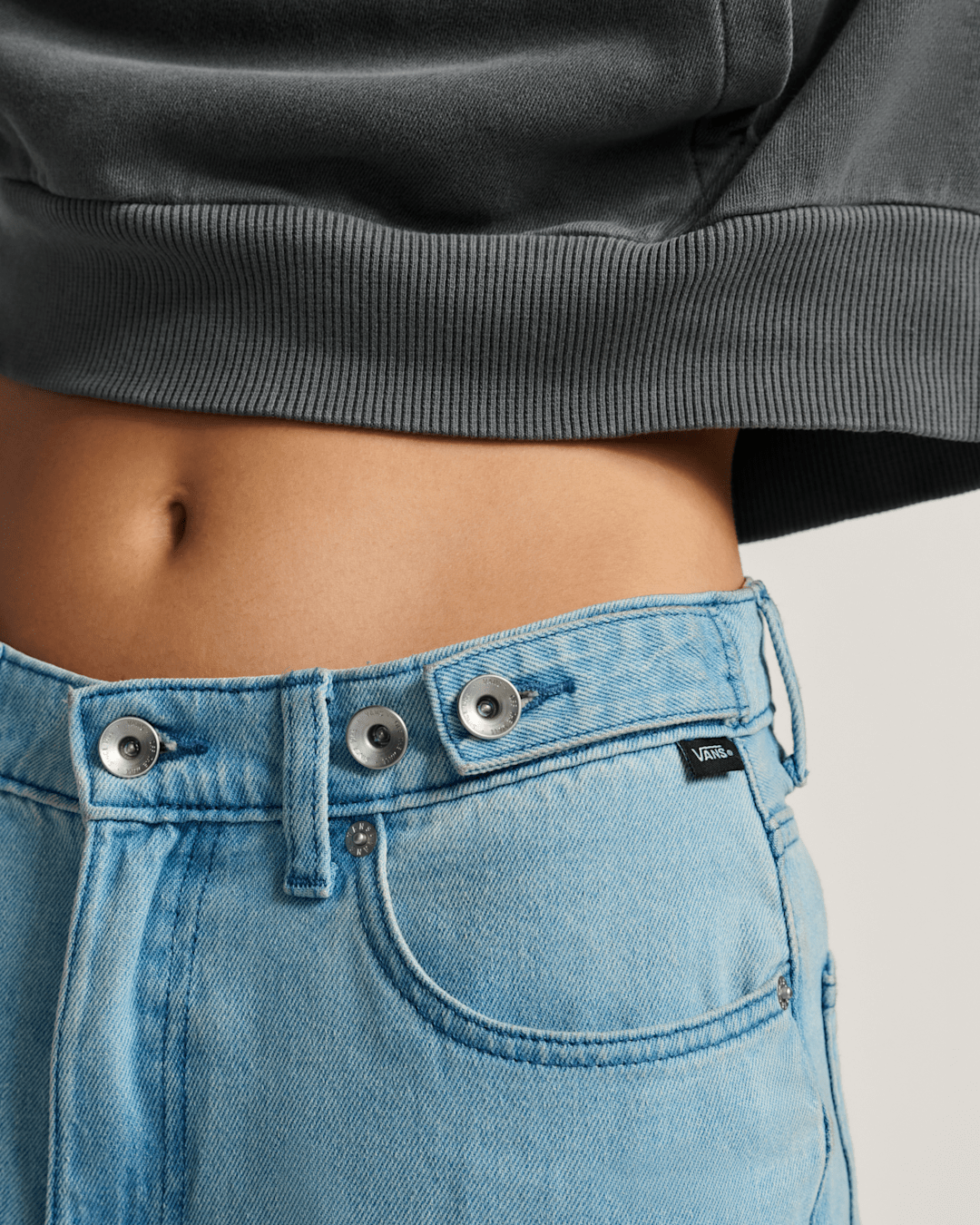 Women Vans Check-5 Baggy Denim Pants in Light Stonewash Grey