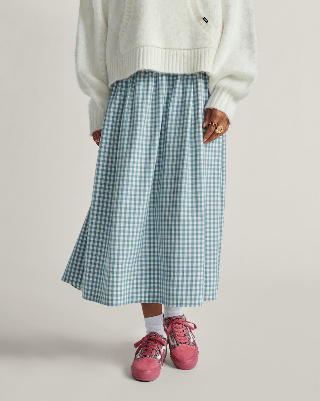 Women Vans Francesca Full Plaid Skirt in Blue / White
