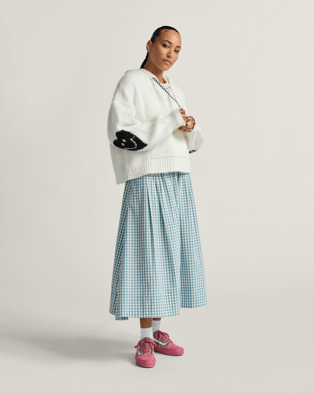 Women Vans Francesca Full Plaid Skirt in Blue / White
