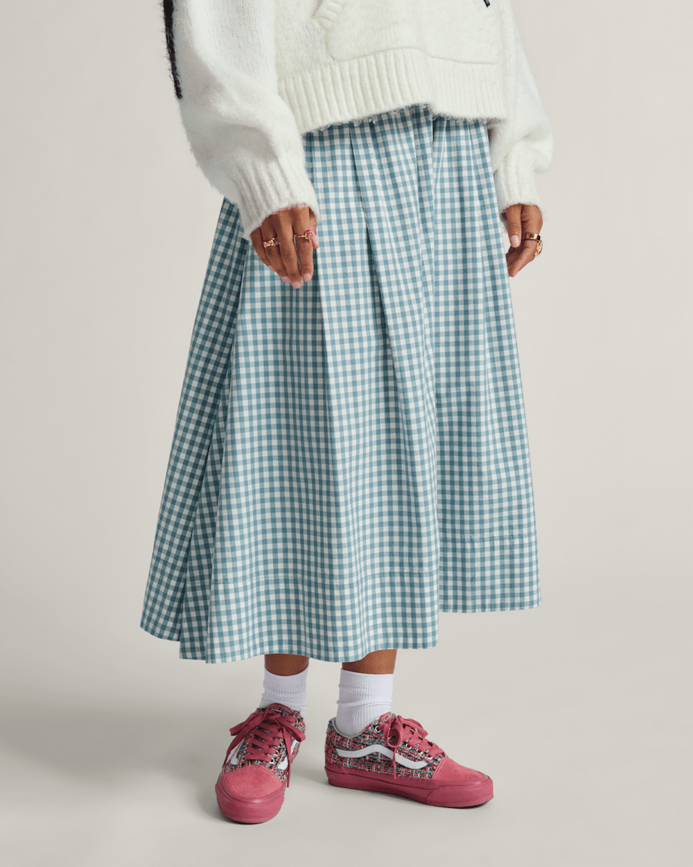 Women Vans Francesca Full Plaid Skirt in Blue / White