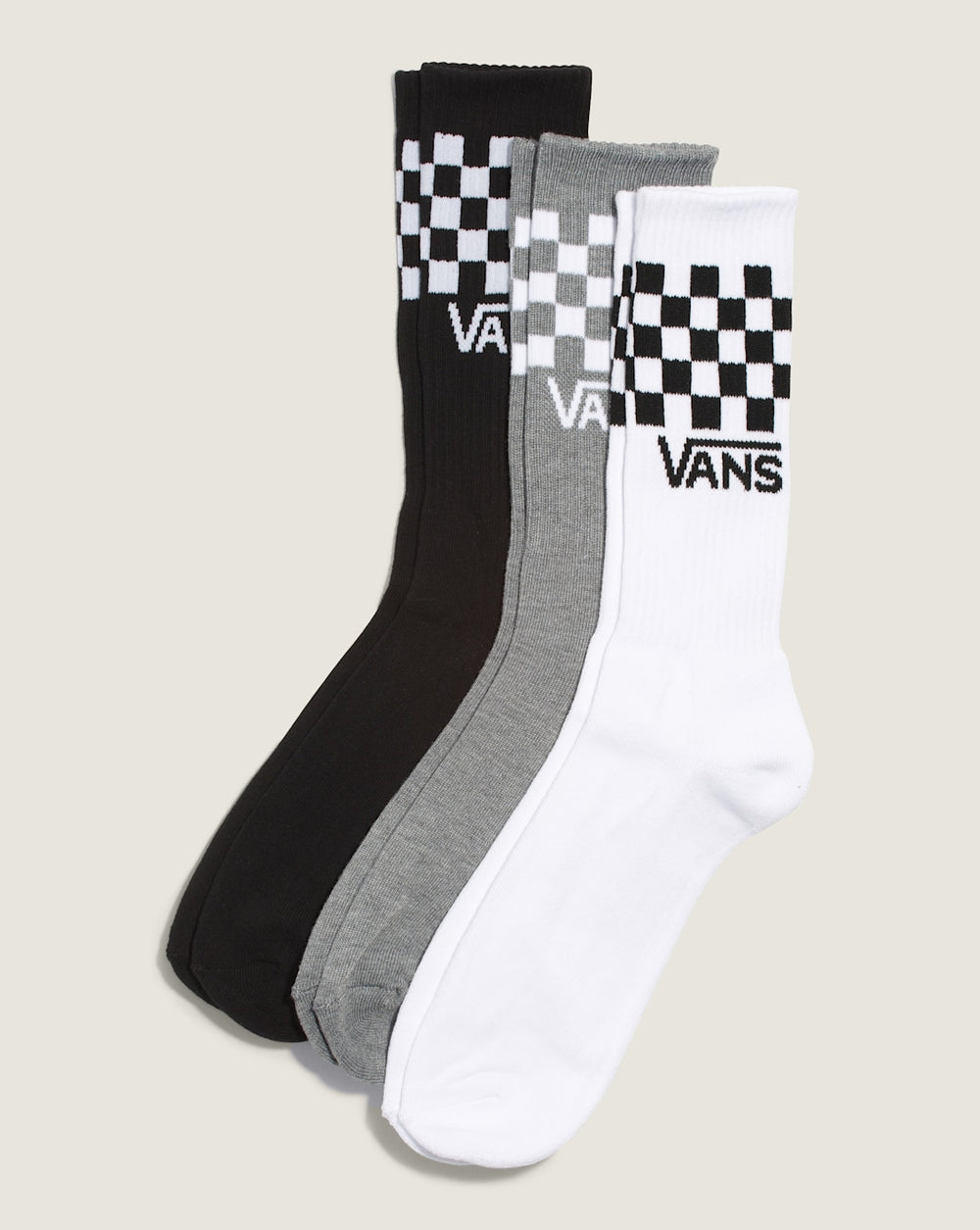 Women|Men Vans Classic Check Crew Socks 3-Pack in Checkerboard Black / White