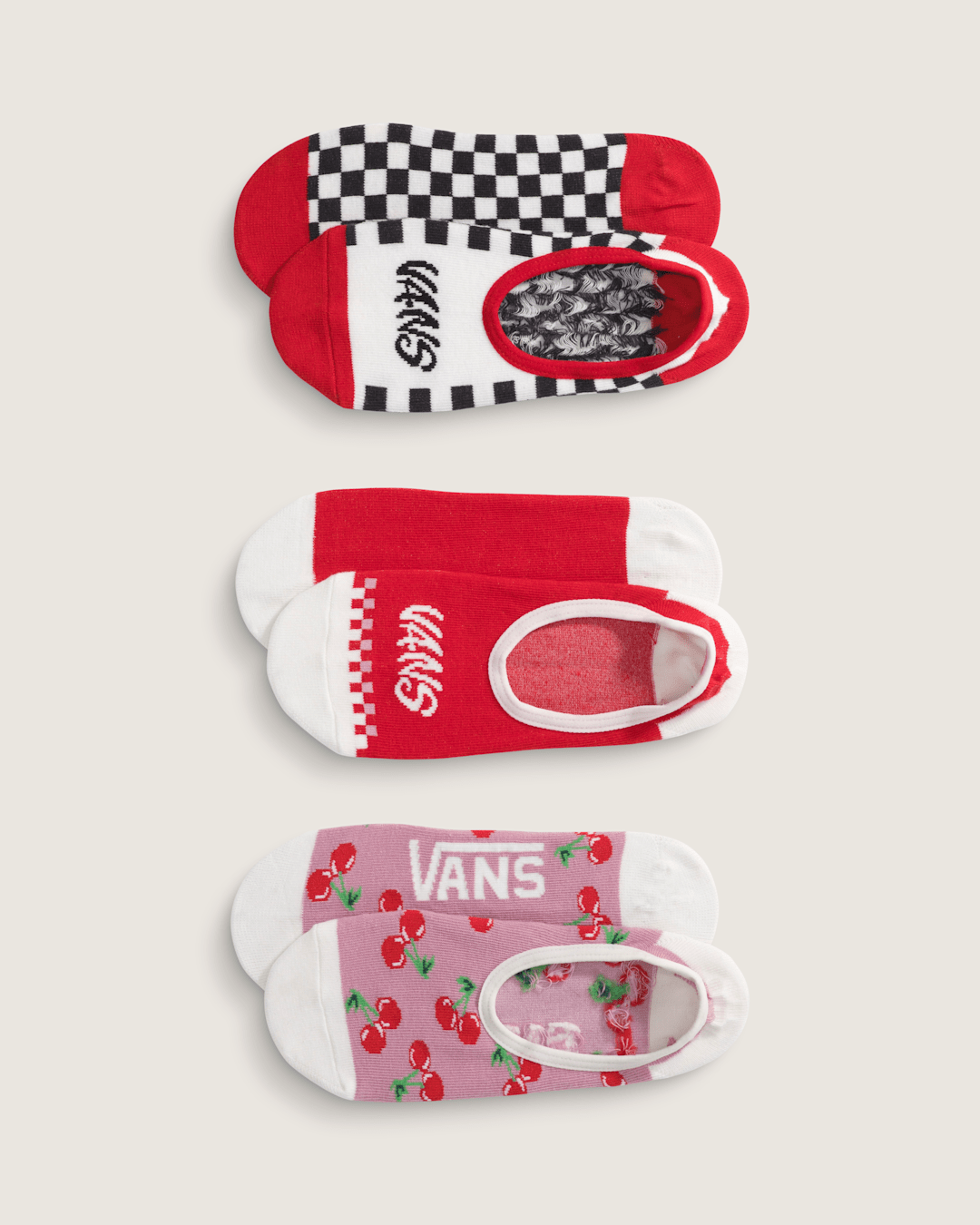 Women Vans Printed Canoodle Socks 3-Pack in Racing Red