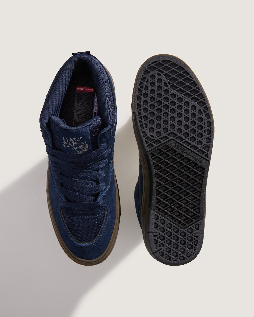 Women|Men Vans Skate Half Cab Wafflecup Shoe in Gum Navy Blue