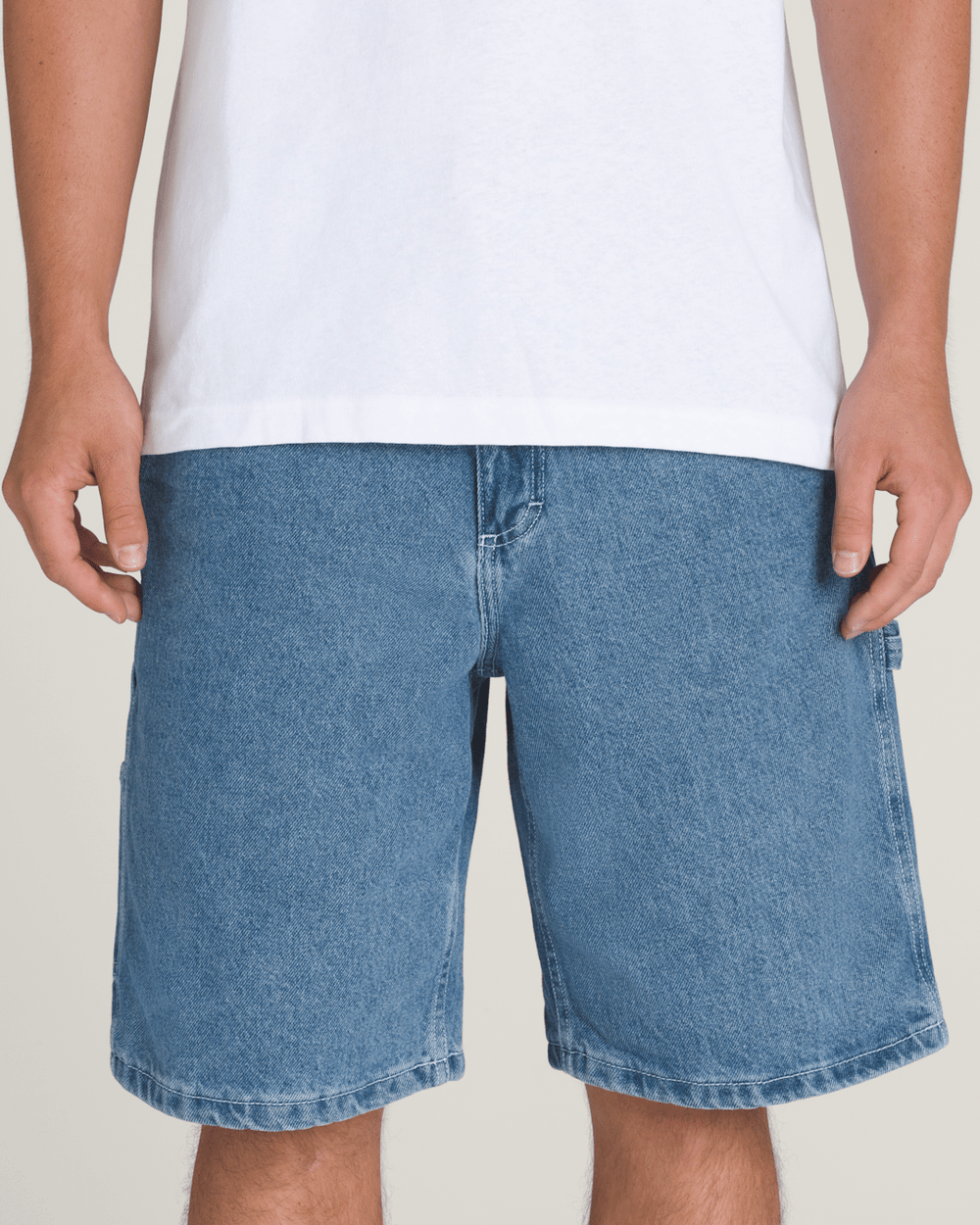 Women|Men Vans Drill Chore Loose Denim Shorts in Stone Wash Blue