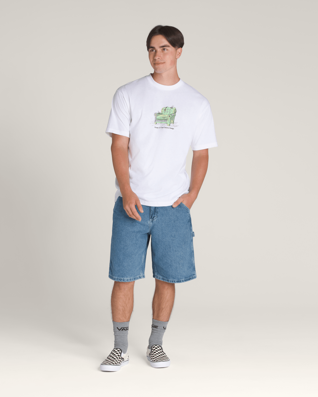 Women|Men Vans Drill Chore Loose Denim Shorts in Stone Wash Blue