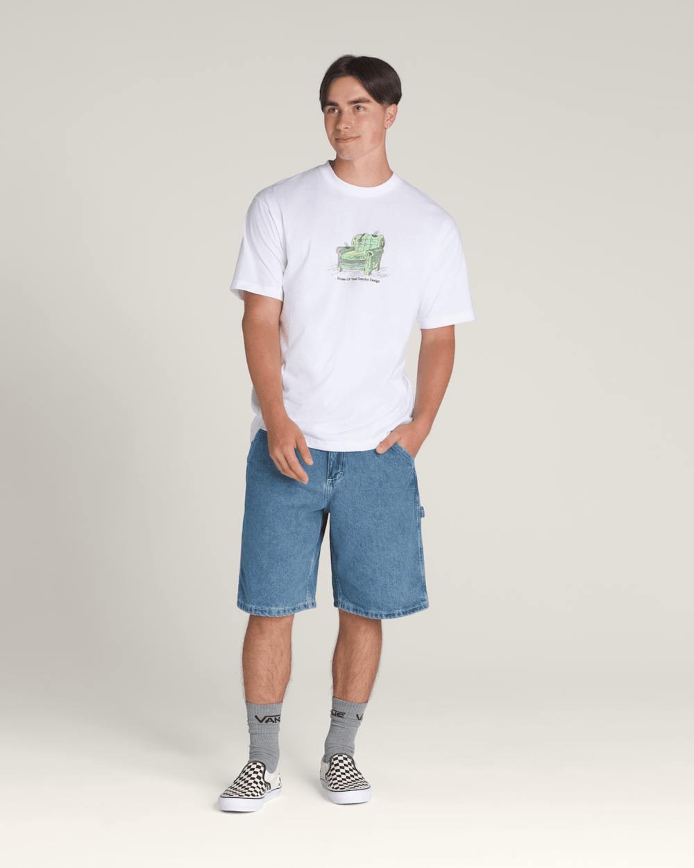 Women|Men Vans Drill Chore Loose Denim Shorts in Stone Wash Blue