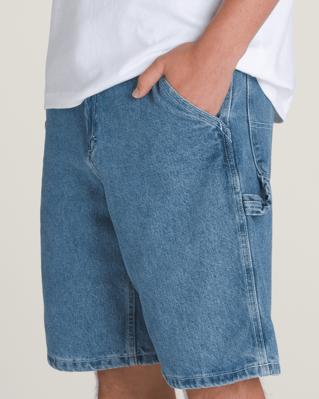 Women|Men Vans Drill Chore Loose Denim Shorts in Stone Wash Blue