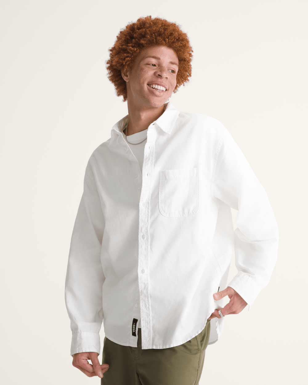 Men Vans Lawson Solid Oxford Long Sheeve Shirt in White