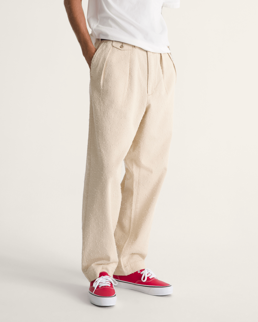 Men Vans OTW by Vans Back Pleated Trousers in Creme Brulee Beige
