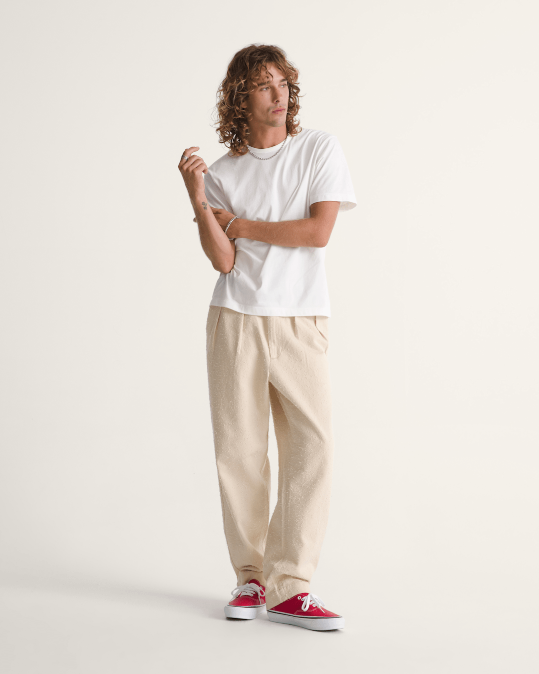 Men Vans OTW by Vans Back Pleated Trousers in Creme Brulee Beige