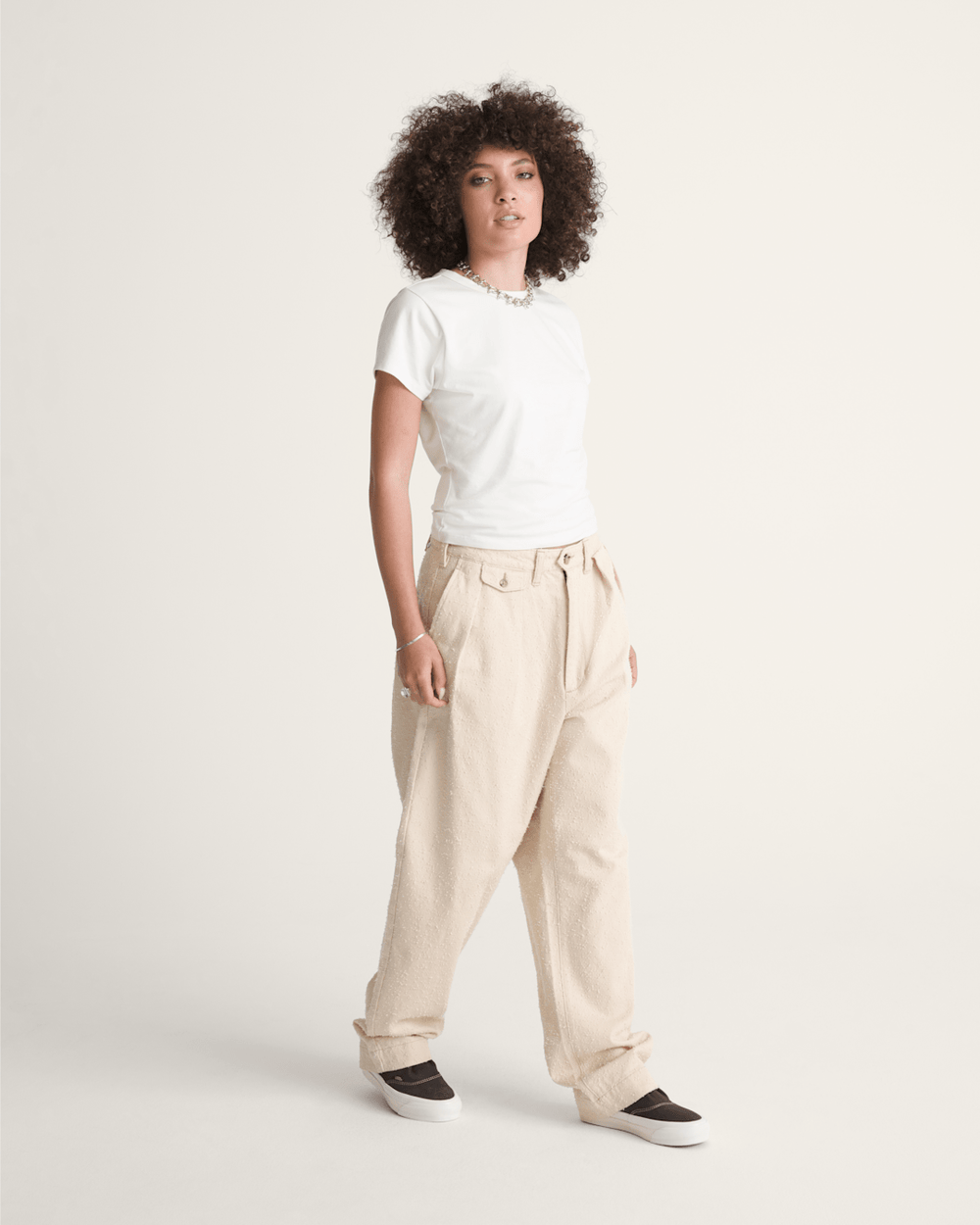 Men Vans OTW by Vans Back Pleated Trousers in Creme Brulee Beige