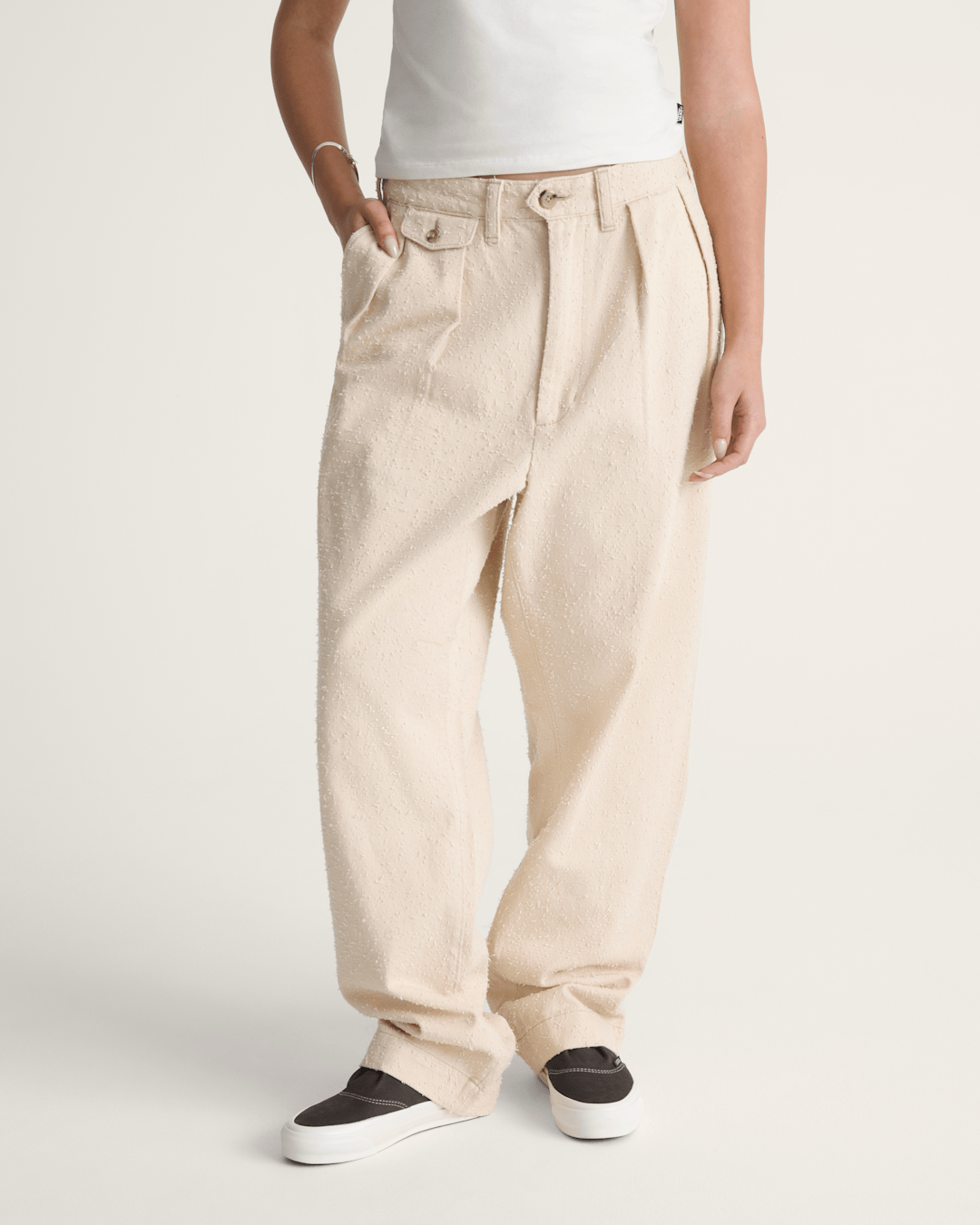 Men Vans OTW by Vans Back Pleated Trousers in Creme Brulee Beige