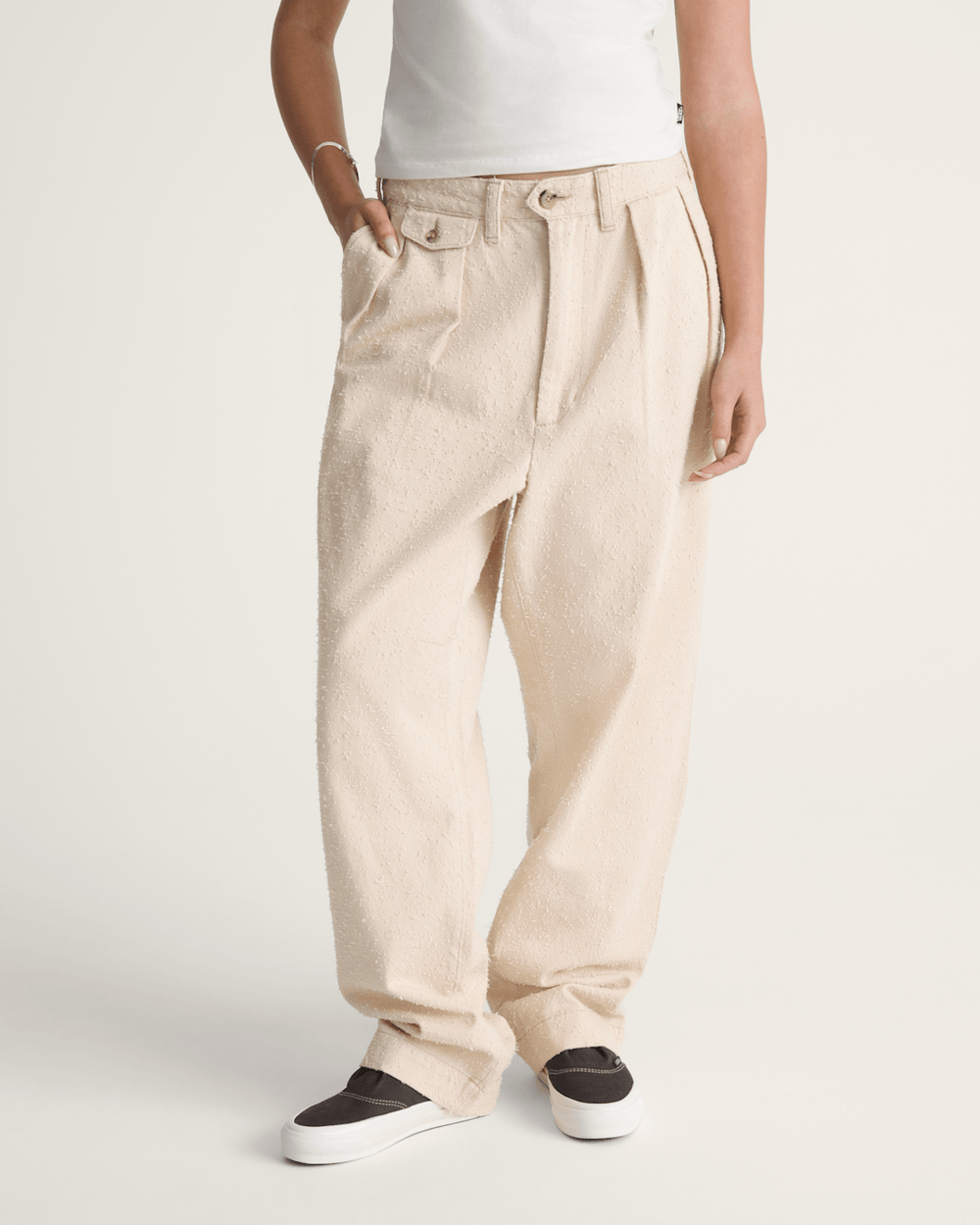Men Vans OTW by Vans Back Pleated Trousers in Creme Brulee Beige