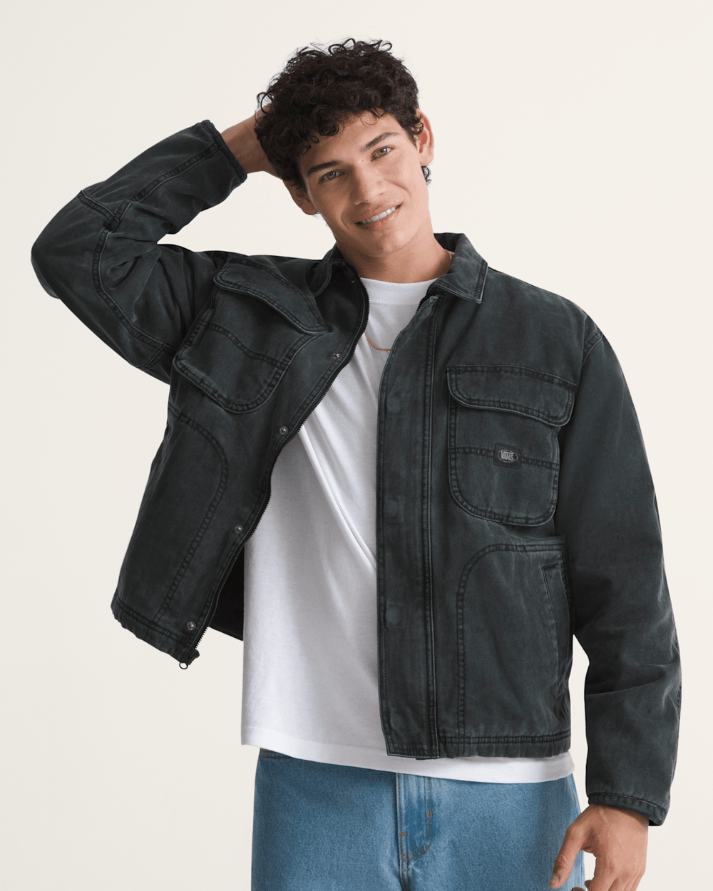 Men Vans Umber Pigment Canvas Jacket in Black