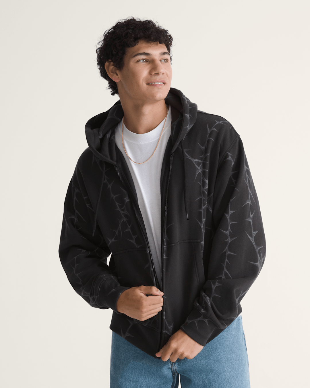 Men Vans Prickler Patch Zip Hoodie in Black