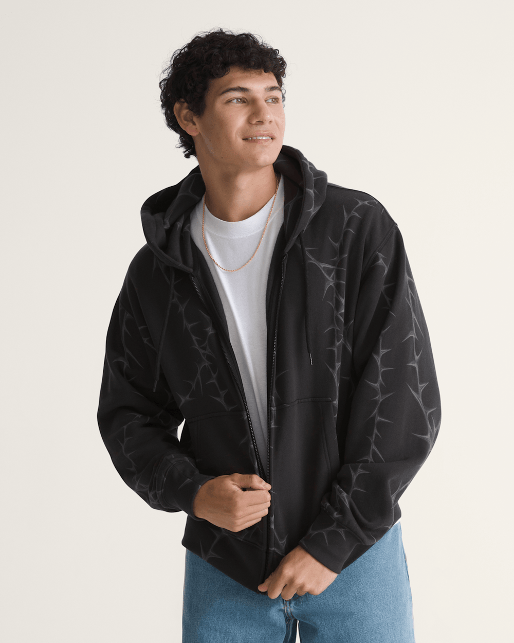 Men Vans Prickler Patch Zip Hoodie in Black