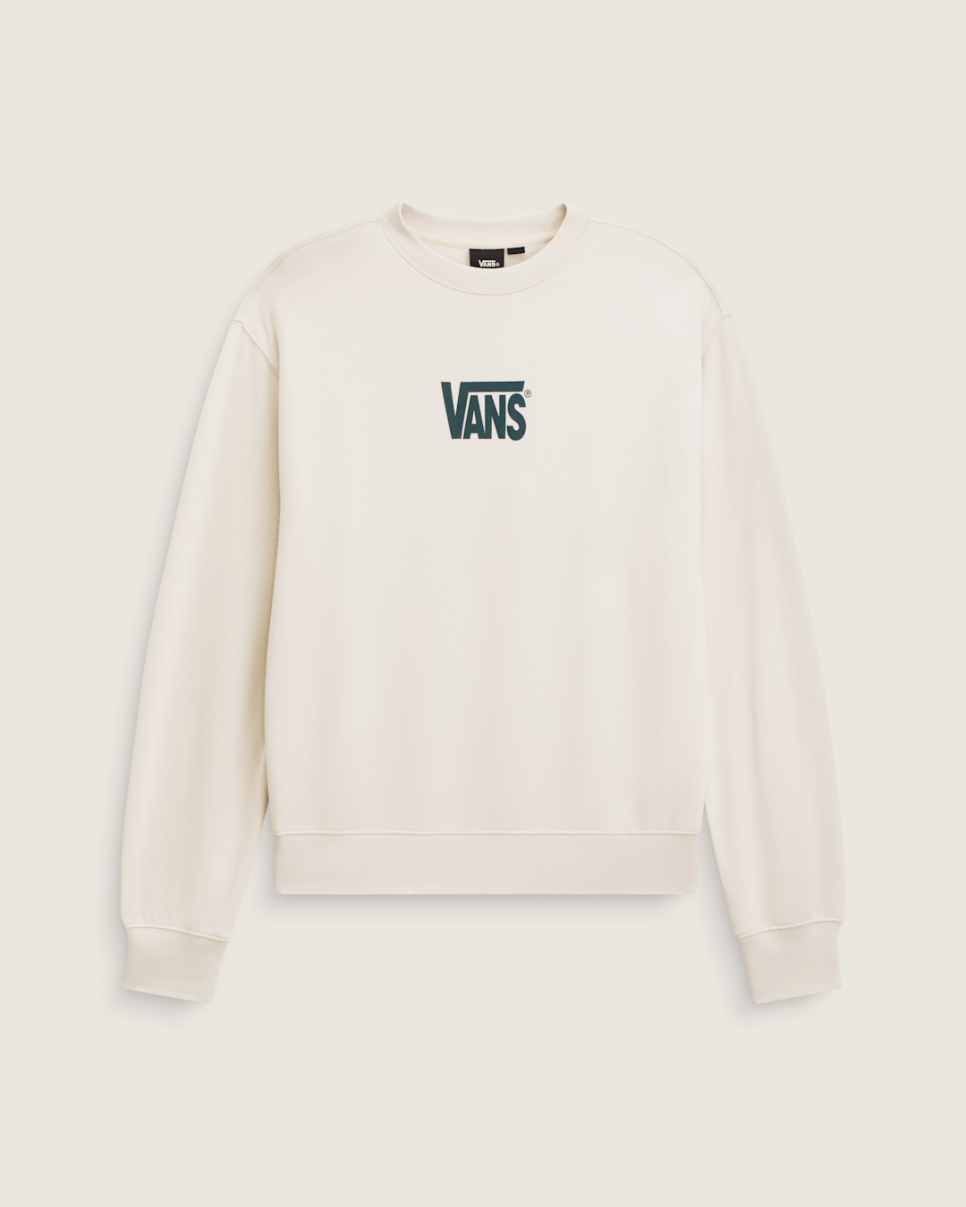 Men Vans Stretch Logo Crew Sweatshirt in Oatmeal Beige