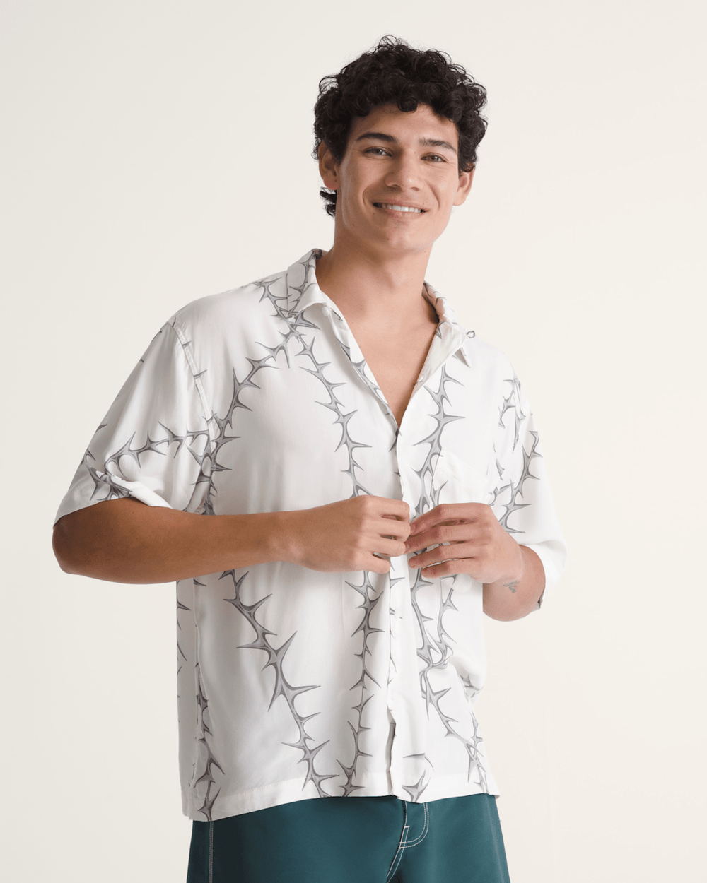 Men Vans Van Doren Printed Camp Button Up Shirt in White