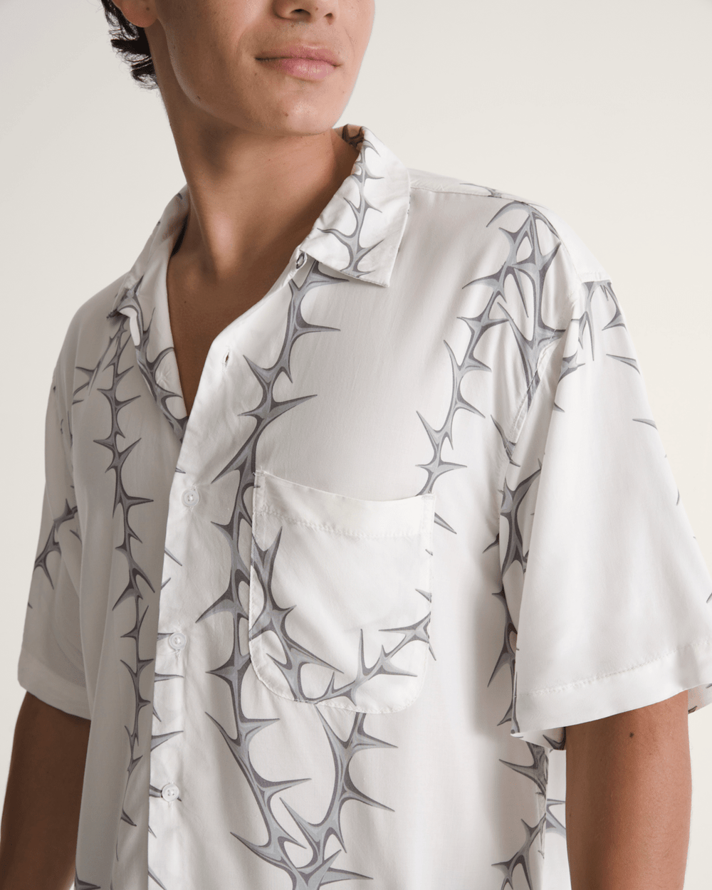 Men Vans Van Doren Printed Camp Button Up Shirt in White