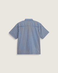 Men Vans Larkspur Mini Plaid Shirt in Deep Indigo Blue