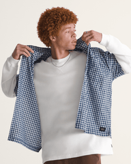Men Vans Larkspur Mini Plaid Shirt in Deep Indigo Blue