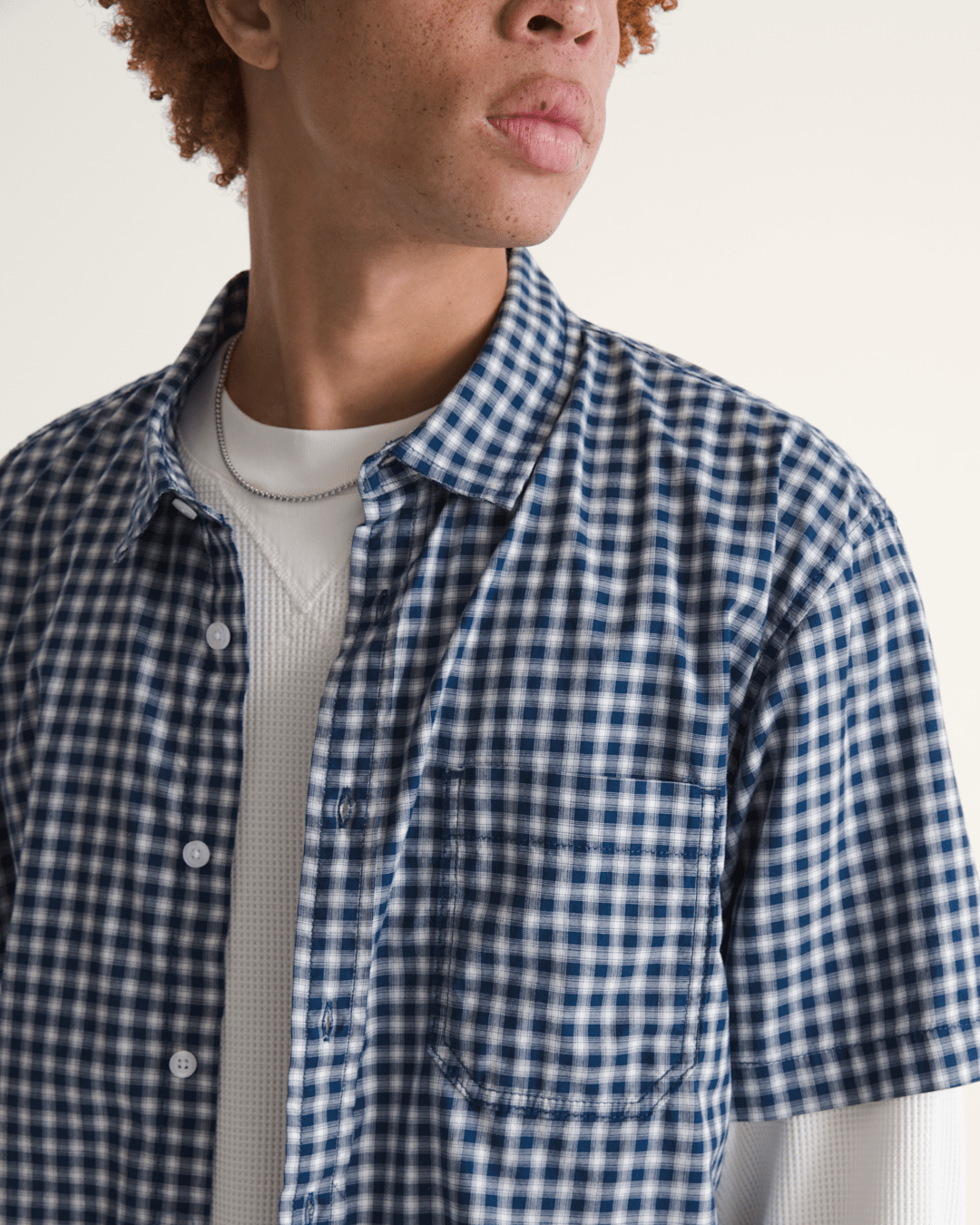Men Vans Larkspur Mini Plaid Shirt in Deep Indigo Blue