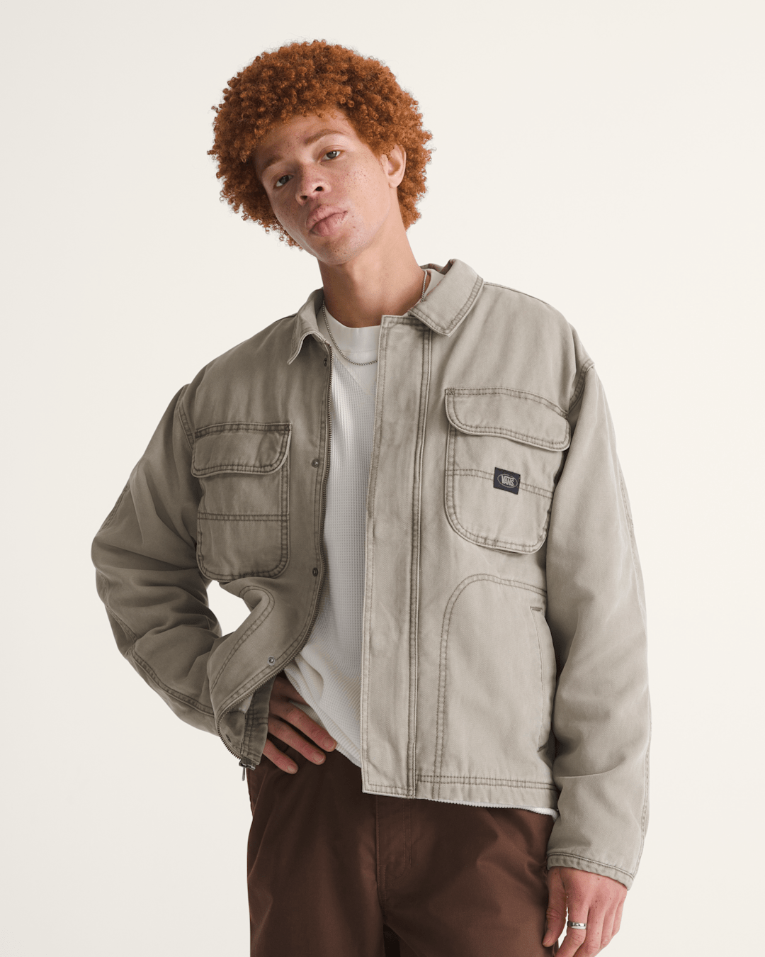 Men Vans Umber Pigment Canvas Jacket in Aluminum Grey