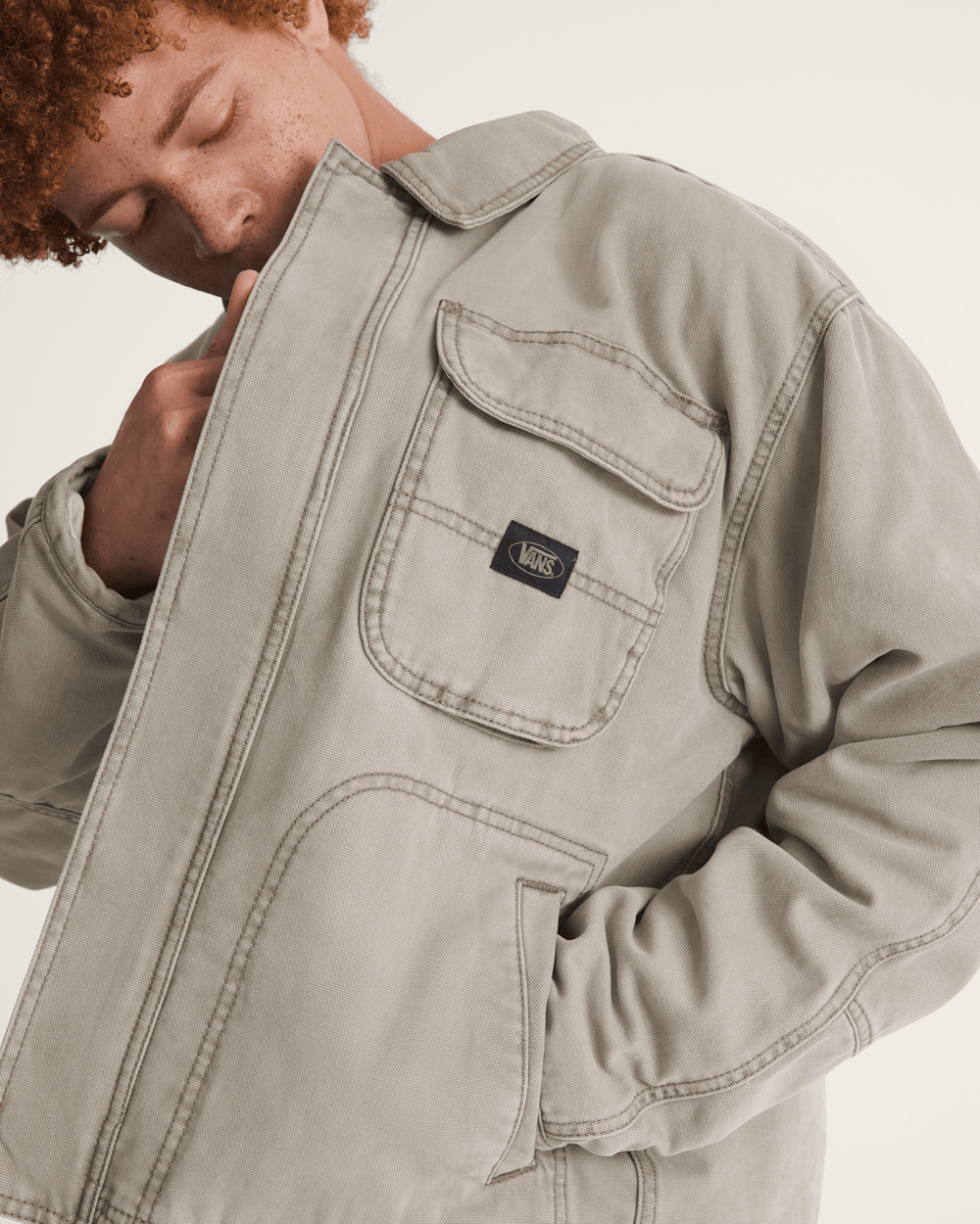 Men Vans Umber Pigment Canvas Jacket in Aluminum Grey