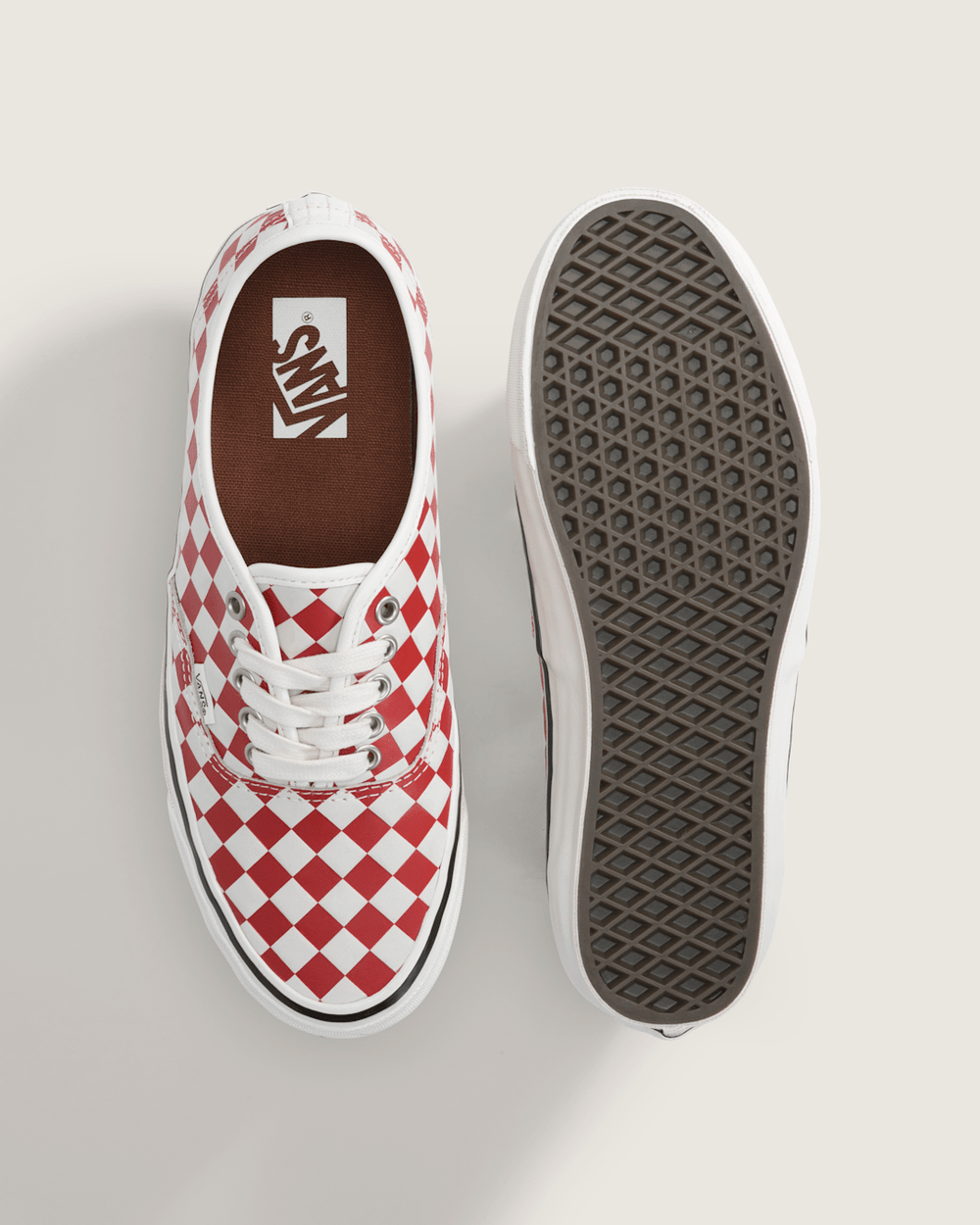 Men Vans Premium Authentic Checkerboard Shoe in Checkerboard Red / Marshmallow White