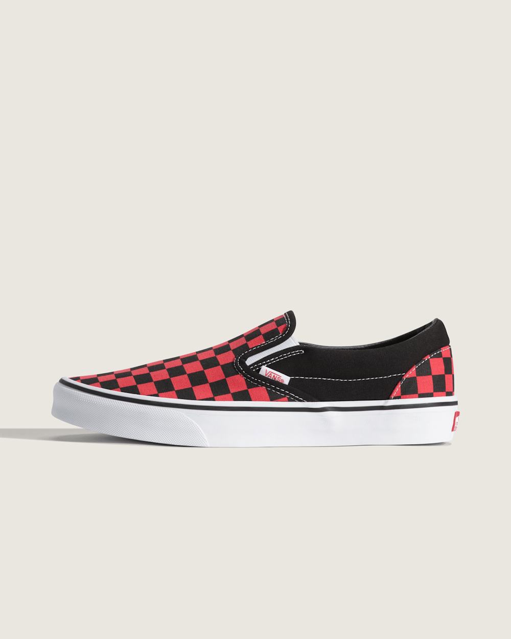 Men Vans Classic Slip-On Checkerboard Shoe in Checkerboard Crimson Haze Red